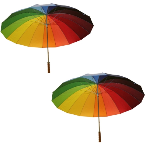 Paraplu golfmodel - 2x - regenboogkleuren - 130 cm - 16 banen - gaypride -