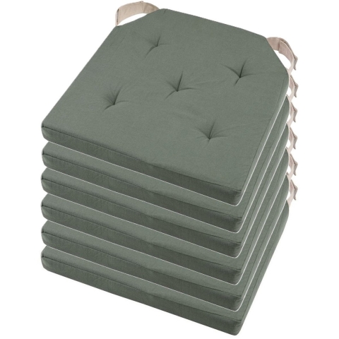 Stof Textile stoelkussen DUO - 6x - groen - 38 x 38 x 4 cm - klittenband sluiting -