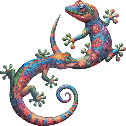 Wanddecoratie set Gecko hagedis - 2x stuks - kleurenmix - metaal - muur/schutting/tuin -