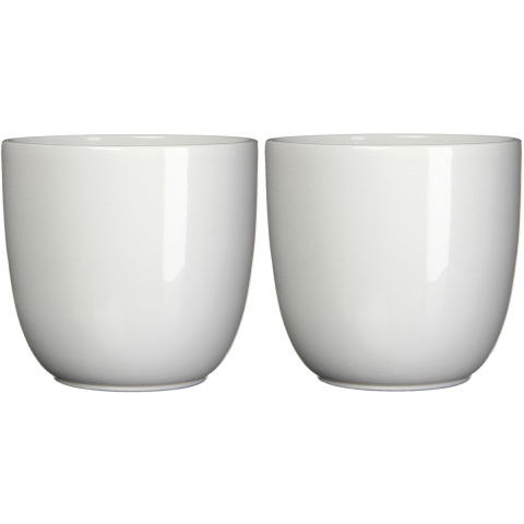 Mica Decorations Bloempot - 2x - wit - glanzend - keramiek - 22x20 cm -