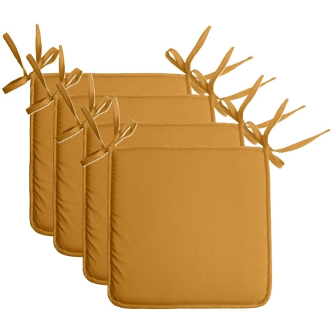 Stof Textile Home stoelkussens - 4x - okergeel - 38 x 38 x 3 cm - voor binnen - vierkant -