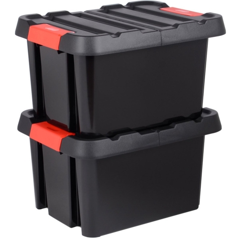 EDA outdoor/tuin opberg box Stockr - 2x - vocht- en vorstbestendig - zwart - 85L - 65 x 50 x 39 cm -