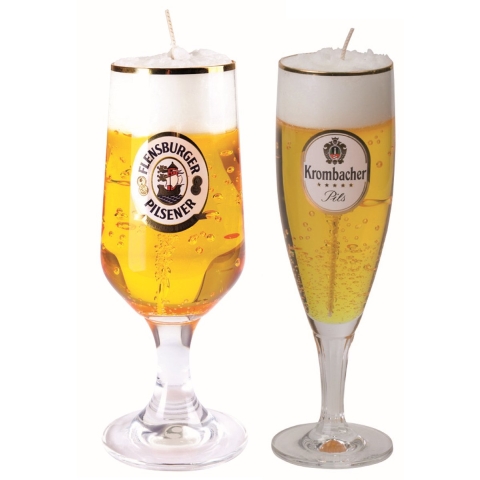 Bierkaarsen - 2x st - Flensburger en Krombacher bierglas kaarsen - bier cadeau voor mannen -