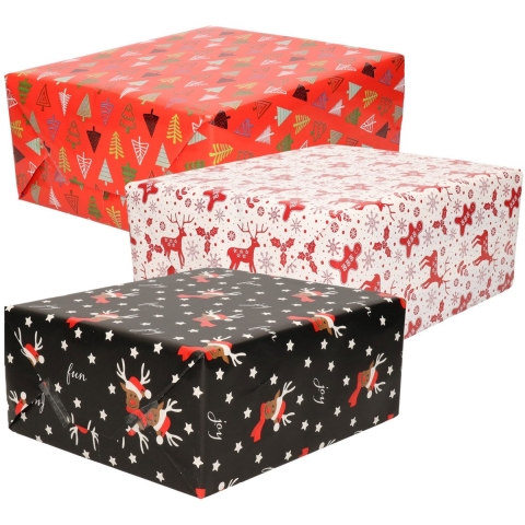 Luxe Kerst cadeaupapier pakket - 3 prints mix - 9x rollen - 250 x 70 cm - cadeaupapier -