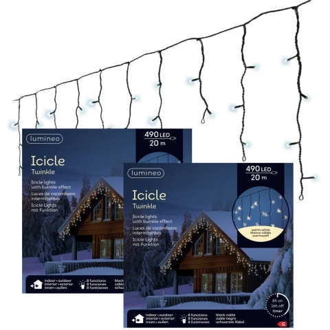 Ijspegelverlichting - 2x - 490 led lampjes - warm wit - 20 m - buiten - 8 functies -lichtsnoer -