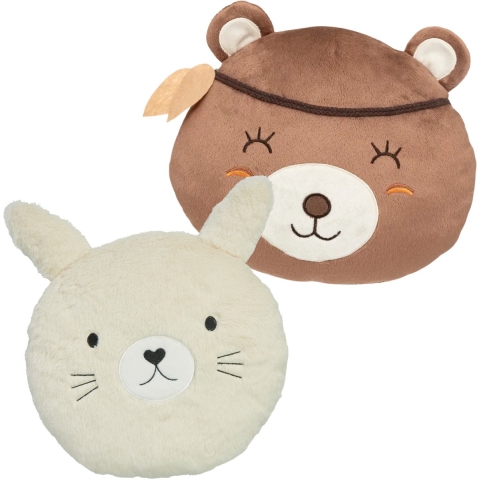 Dieren sierkussens kinderkamer - bruine beer en konijn - 30 cm - polyester -