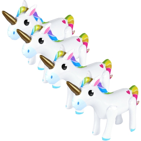 Unicorn thema opblaasbare eenhoorn - 4x - wit - 53 x 35 - Eenhoorn feest decoratie/versiering -