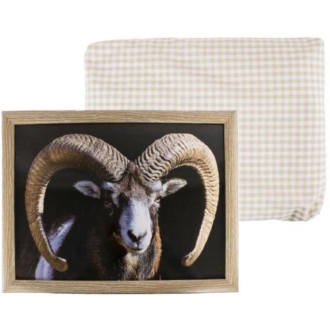Mars & More Schoottafel kussen - laptray - schaap met hoorns - 33 x 43 cm -
