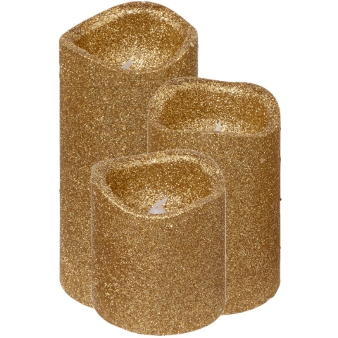 Kerst kaarsen/stompkaarsen set - LED - 6x stuks - goud - glitter -