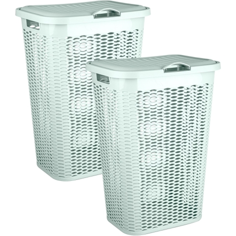 Wasmand Ventilation - 2x - met deksel - groen - kunststof - 51 liter - 43 x 35 x 61 cm -