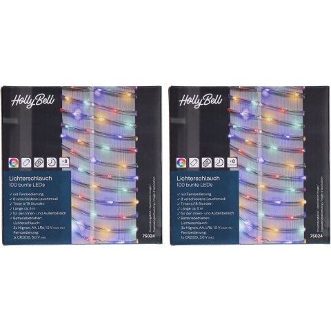 Feestverlichting lichtslang - 2x - 100 led lampjes - gekleurd?- 5 m?- 8 functies - kerstverlichting -