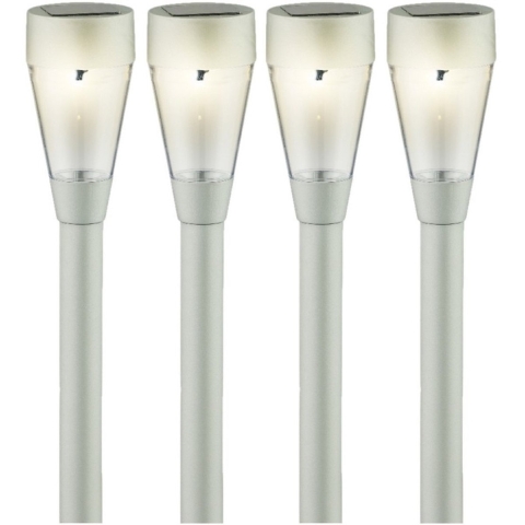 Lumineo Solar tuinlamp - 4x - prikspot - zilver - op zonne-energie - 32 cm - tuinverlichting -