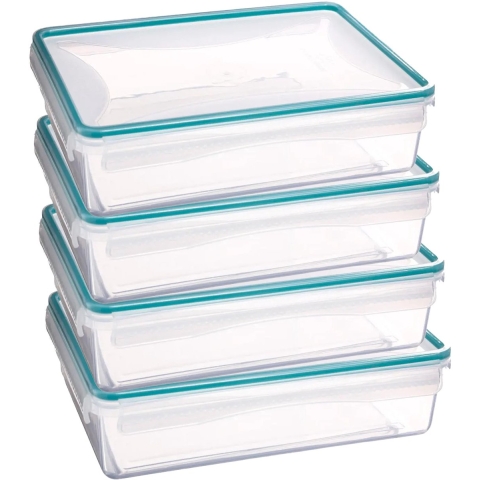 5Five Vershoudbakje met deksel - 4x - kunststof - luchtdicht - 25 x 18 x 7 cm - 2200 ml -