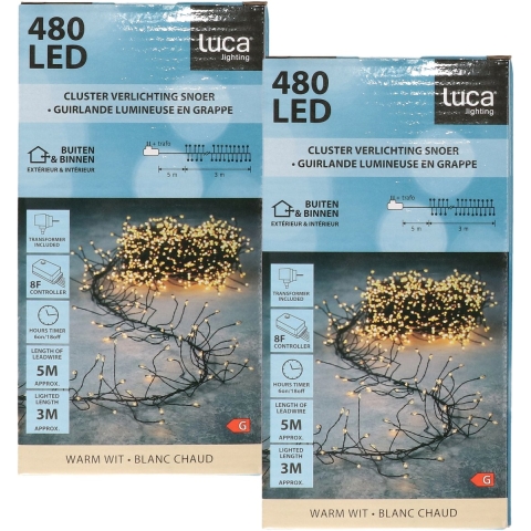 Luca Lighting Clusterverlichting - 2x - 480 led lampjes - warm wit - 300 cm - kerstverlichting -