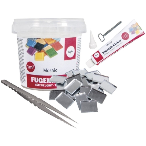 Emmer mozaiek steentjes 1 x 1.5 cm - vierkant - spiegeltjes - 1200x stuks - met lijm en voegmiddel -