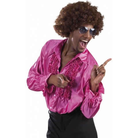 Carnaval verkleedkleding shirt met rouches - roze - heren - blouse - polyester - Disco time M -
