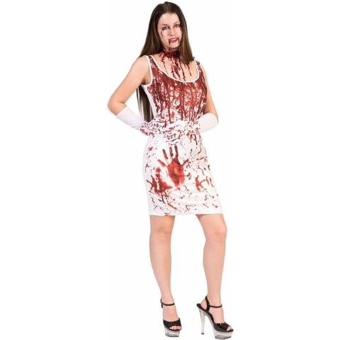 Halloween verkleedkleding Bloederige jurk - voor dames - wit - polyester 36-38 (S/M) -