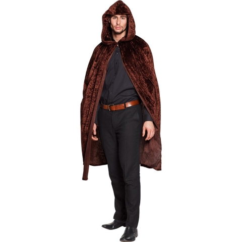 Halloween luxe verkleed cape met capuchon - voor volwassenen - bruin - fluweel One size -