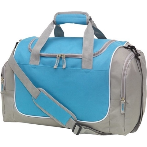 Sporttas/reistas met schoenenvak - 38 liter - grijs/lichtblauw - 48 x 30 x 27 cm - Weekendtas -