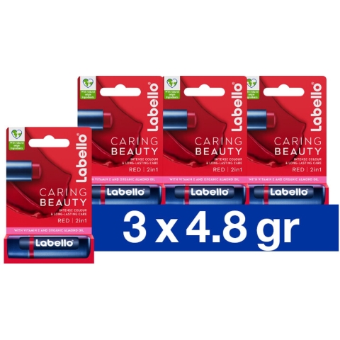 3x Labello Lippenbalsem Caring Beauty Red 5.5 ml