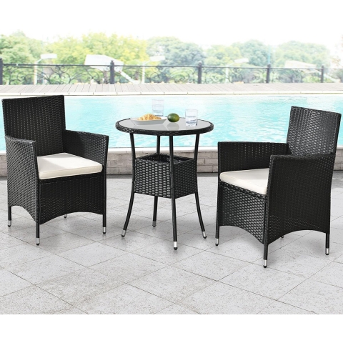 Polyrotan balkonset - Bayamo - 3-delig - Zwart/creme