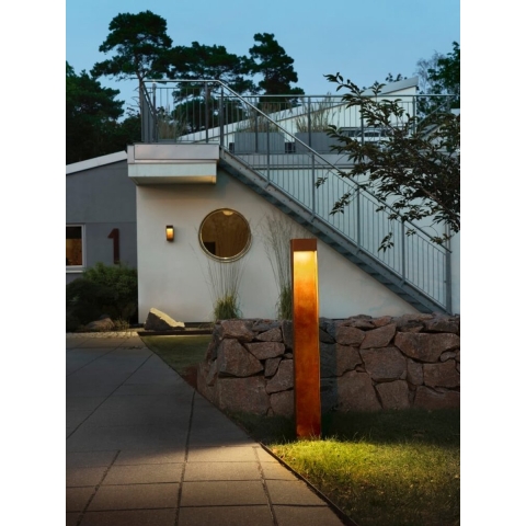 Konstsmide Rho - buiten wandlamp - 12 x 12 x 28 cm - 10W dimbaar LED incl. - IP54 -  roestbruin