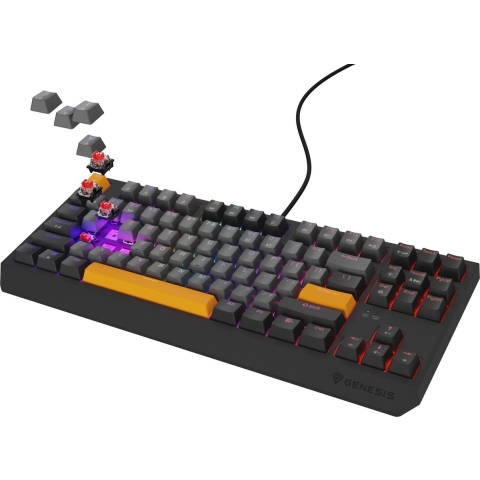 GENESIS Thor 230 TKL toetsenbord Gamen USB + RF Wireless + Bluetooth QWERTY Zwart, Grijs, Oranje