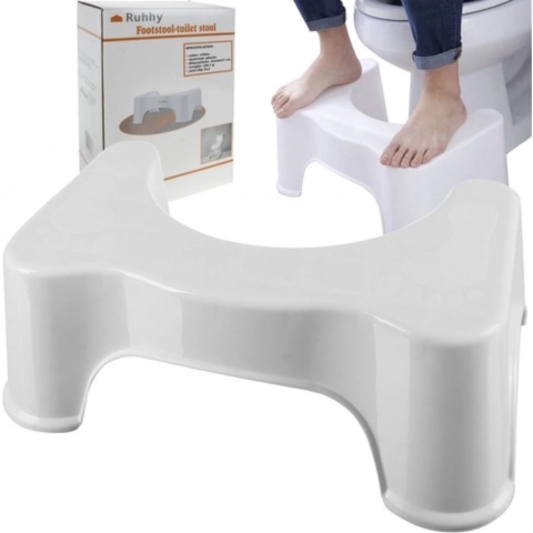 Ruhhy toilet krukje - wit - 42 x 17 x 26 cm - opstapkrukje/voetenbakje - badkamer -