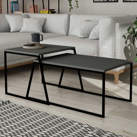 Asir Group Pal Salontafelset - 2-delige set - 100% melamine - Antraciet (2 stuks)