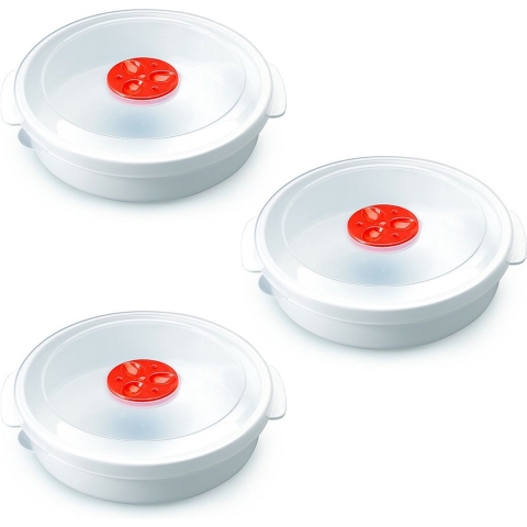 Magnetronschaal met deksel/ventiel - 3x - 2 liter - wit - kunststof - BPA vrij -