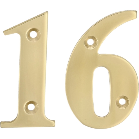 AMIG Huisnummer 16 - massief messing - 10cm - incl. bijpassende schroeven - gepolijst - goudkleur -