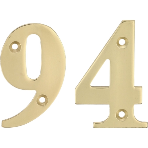 AMIG Huisnummer 94 - massief messing - 10cm - incl. bijpassende schroeven - gepolijst - goudkleur -