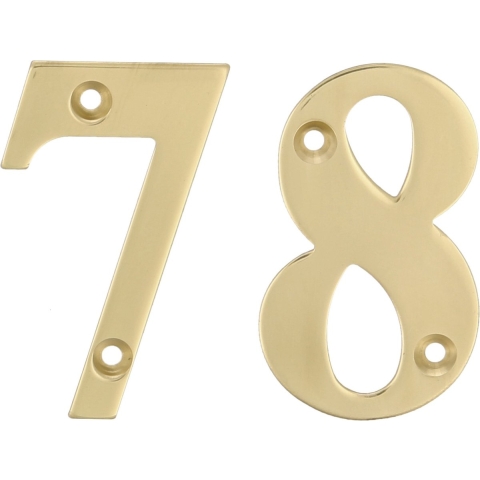 AMIG Huisnummer 78 - massief messing - 10cm - incl. bijpassende schroeven - gepolijst - goudkleur -