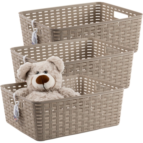 Opbergmand - 3x - Kastmand - rotan kunststof - beige - 12 Liter - 30 x 37 x 13 cm -