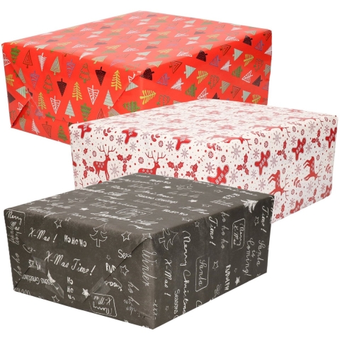 Luxe Kerst cadeaupapier pakket - 3 prints mix - 9x rollen - 250 x 70 cm - cadeaupapier -