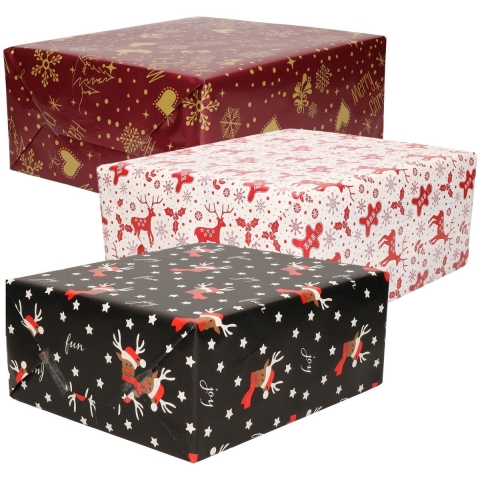 Luxe Kerst cadeaupapier pakket - 3 prints mix - 9x rollen - 250 x 70 cm - cadeaupapier -