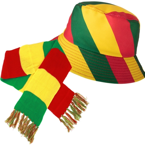 Carnaval Limburg thema - Vissershoedje en feestsjaal - rood/geel/groen -