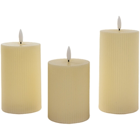 Anna Collection LED kaarsen set - 3x stuks - warm wit - ribbel - dikke kaarsen -