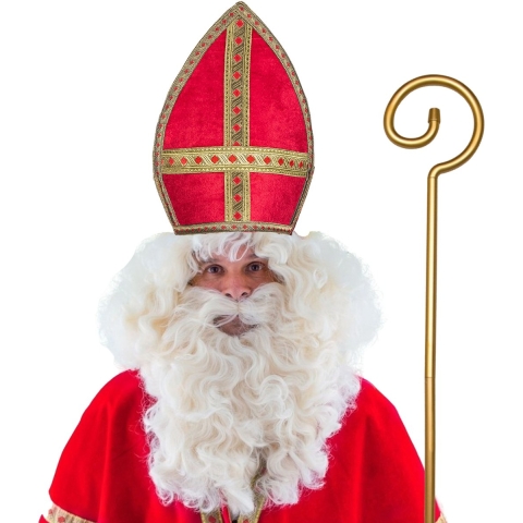 Sinterklaas verkleed set - baard en snor - staf - Mijter - Goed Heiligman -