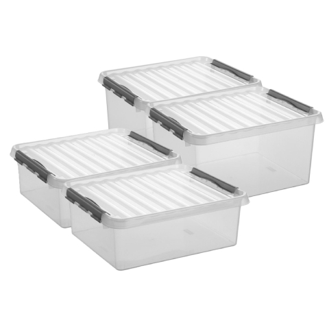 Sunware Q-Line opberg boxen set 4x stuks - 2 maten - 25 en 36 liter - kunststof - transparant/grijs -