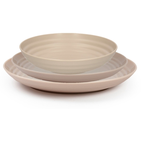 Plasticforte camping borden set - beige - kunststof - 3 soorten - 18x stuks - onbreekbaar servies -