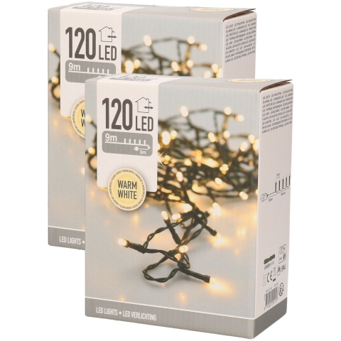 Kerstverlichting - 2x - 120 led lampjes - warm wit - 120 lampjes - 9 meter -