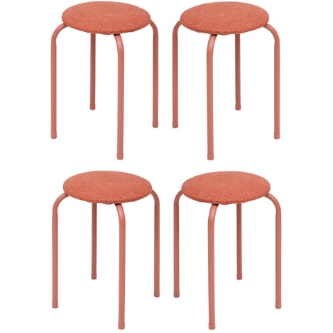 5Five Stapelbaar zit krukje Fierra - 4x - metaal/polyester - roze - D38 x H46 cm - stoelen -
