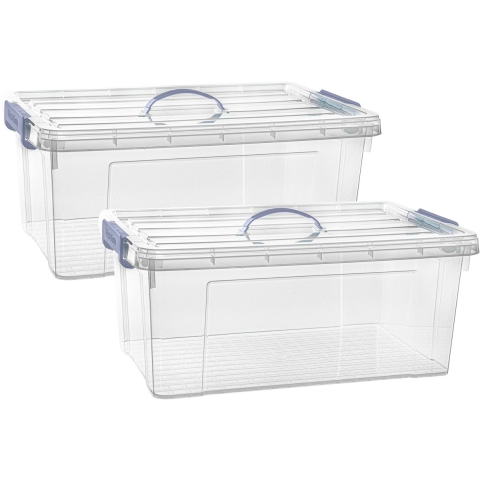 Opslagbox AZUL serie - 2x - met deksel - transparant - 39 liter - 60 x 40 x 25 cm - kunststof -