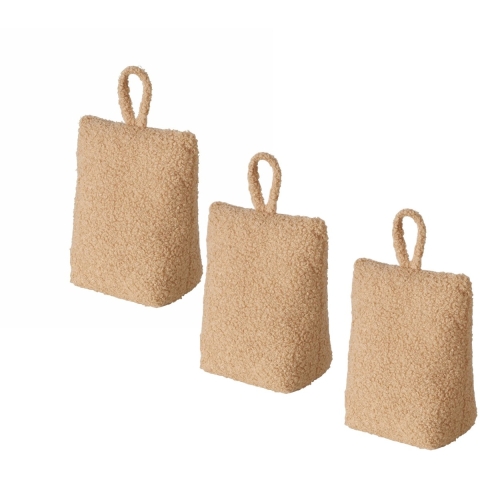 Deurstopper zak - 3x - 1 kilo - licht bruin - pluche/teddy stof - 20 x 10 cm -