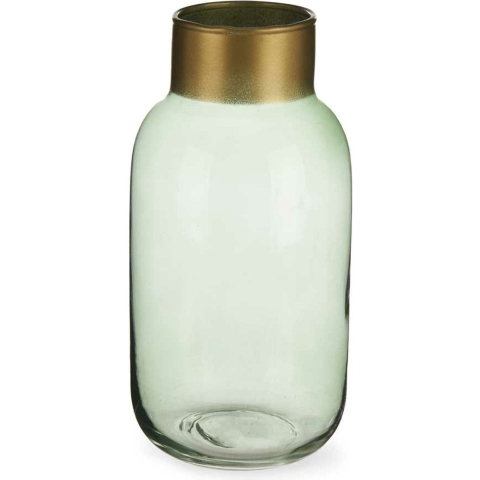 Bloemenvaas - luxe decoratie glas - groen transparant/goud - 12 x 24 cm -