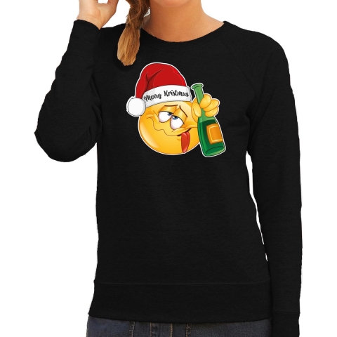 Foute Kersttrui/sweater voor dames - Dronken - zwart - Merry Kristmus XL -
