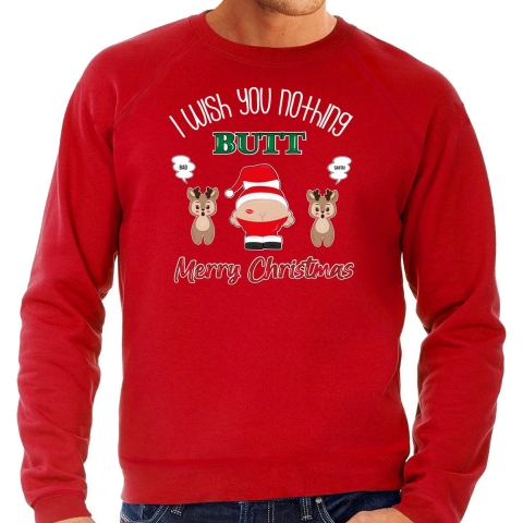 Foute Kersttrui/sweater voor heren - I Wish You Nothing Butt Merry Christmas - rood - Kerstman M -