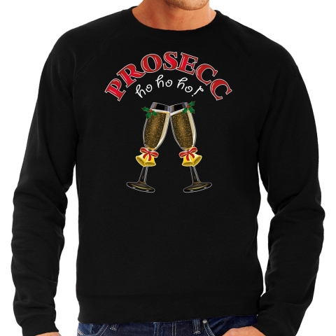 Foute Kersttrui/sweater voor heren - prosecco - zwart - ho ho ho - kerstborrel 2XL -