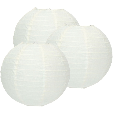Luxe bol feest lampion - Pakket van 12x stuks - wit - dia 25 cm - papier -